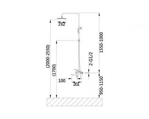 Душевая система из нержавеющей стали с тропическим душем лейкой и шлангом Hansen HN33032-C черный