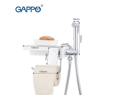 Смеситель с гигиеническим душем и бумагодержателем Gappo Gyron G7296