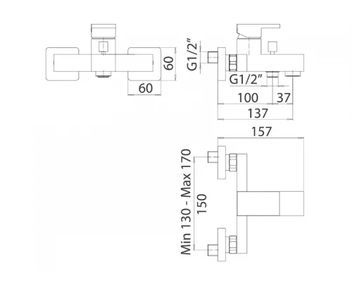 FELL Смеситель для ванны настенный с душ.гарнитуром,Chrome