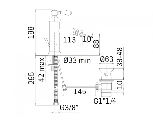 COUNTRY Смеситель для биде с донным клапаном на 1вых,Chrome