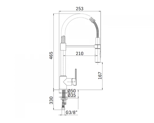CUCINA Смеситель для кухни с вытяжной лейкой на 1отв, без дон.клапана, Chrome