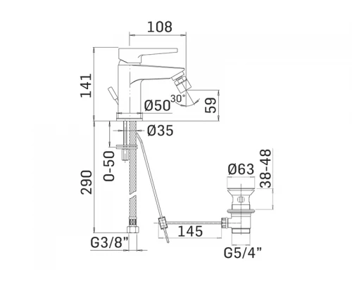 LOGOS+ Смеситель для биде на 1отв,с донным клапаном,Chrome