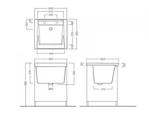 SIXTY.PL Тумба для хозяйственной раковины YXMC, размер 605х605х880 мм, 2 дверцы, цвет белый глянцевый