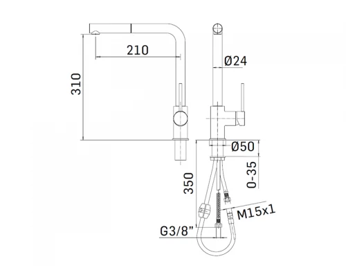 CUCINA Смеситель для кухни c вытяжной лейкой,на 1отв,без дон.клапана,Matt Black