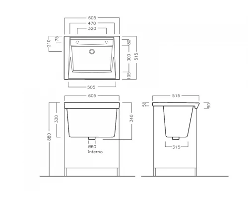 FIFTY.PL Тумба для хозяйственной раковины YXMA, размер 605х515х880 мм, 2 дверцы, цвет белый глянцевый