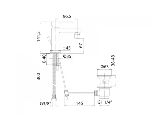 FEEL Смеситель для биде c дон.клапаном,1отв,Matt black