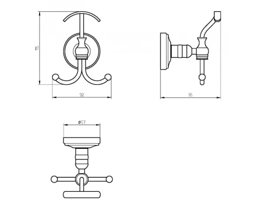Крючок тройной Migliore Mirella 17173 бронза