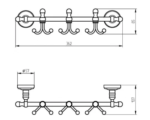 Планка Migliore Mirella 24913 с 3-мя крючками, бронза