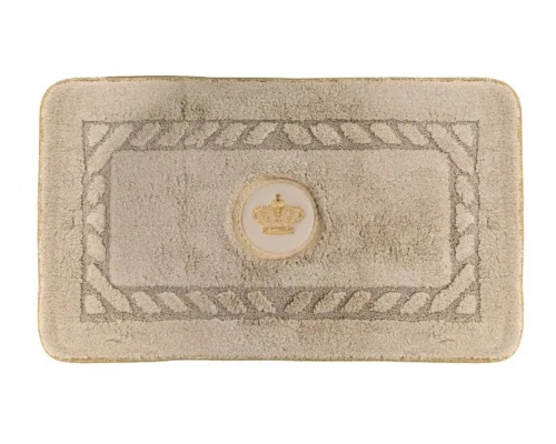 Коврик для ванной комнаты Migliore, вышивка логотип КОРОНА, капучино, окантовка золото, 70 х 140 см, 30777