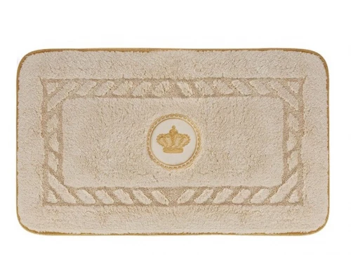 Коврик для ванной комнаты Migliore, вышивка логотип КОРОНА, кремовый, окантовка золото, 60 х 100 см, 30766