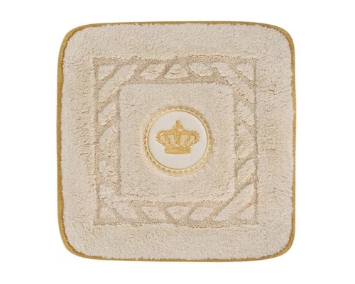 Коврик для ванной комнаты Migliore, вышивка логотип КОРОНА, кремовый, окантовка золото, 60 х 60 см, 30767
