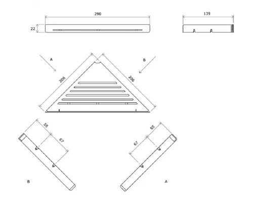Полка алюминиевая Ravak Slim C 29 см, угловая, с крючками, сатин/хром, X07P578