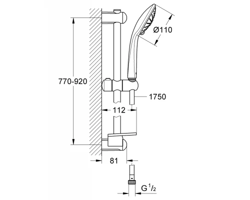 Душевой гарнитур Grohe Euphoria Massage 27226001, 90 см, шланг 175 см, Ø115 мм