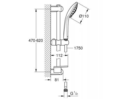 Душевой гарнитур Grohe Euphoria Massage 27231001, 60 см, шланг 175 см, Ø115 мм