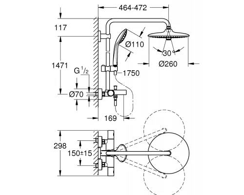 Душевая система Grohe Euphoriа 27475001 для ванны/душа, диаметр 180 мм