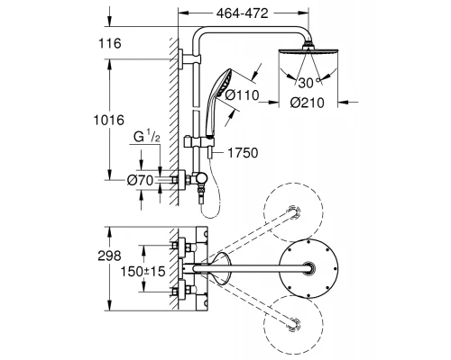Душевая система Grohe Euphoriа System 27964000, Ø210 мм
