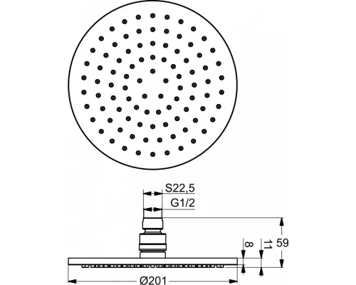 Верхний душ Ideal Standard Idealrain, B9442AA, Ø 20х20 см, 1 режим струи, без держателя