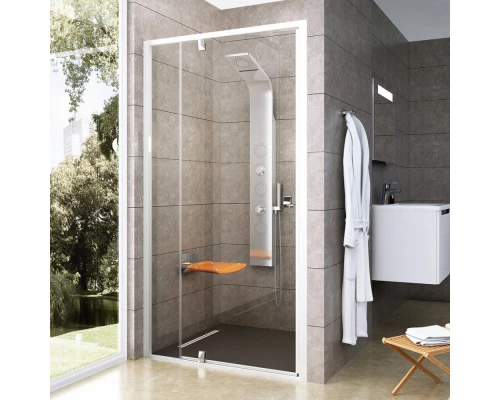 Душевая дверь Ravak Pivot PDOP2-110, профиль белый, ручки и петли хром, витраж транспарент, 03GD0100Z1