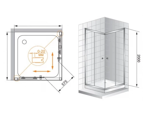 Душевой уголок Cezares ANIMA-A-2-100, 100 х 100 х 200 см, стекло прозрачное