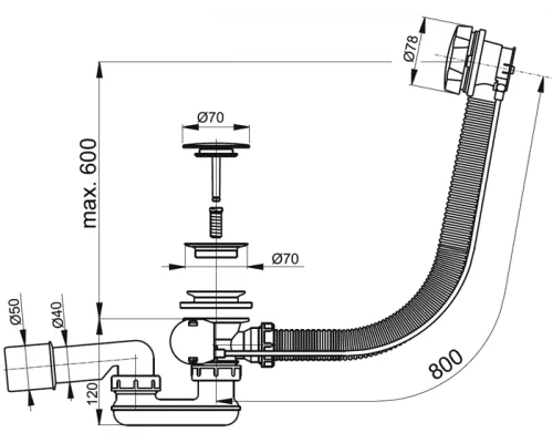 Слив-перелив AlcaPlast A55KM80, хром, 80 см