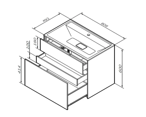 Тумба под раковину Am.Pm Inspire 2.0 M50AFHX0803GM подвесная 80 см, 3 ящика, цвет графит, матовый
