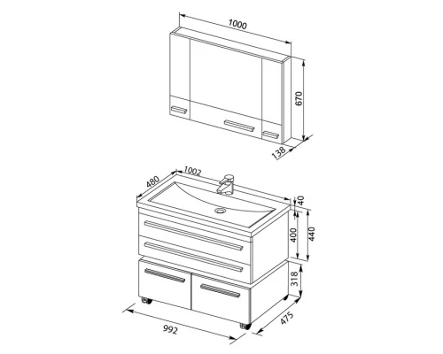 Тумба под раковину Aquanet Нота 100 (005) 00171496, цвет белый