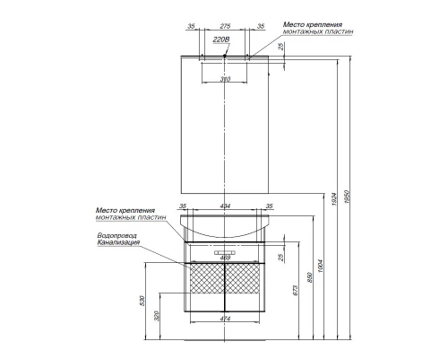Тумба под раковину Aquanet Ирис 60, 1 ящик, 2 дверцы, 00198381