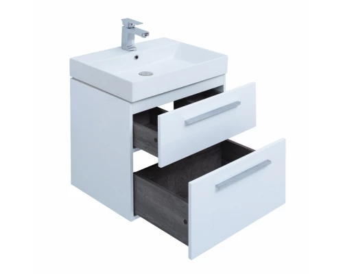 Тумба под раковину Aquanet Nova 60 см подвесная, 2 ящика, белый глянцевый, 242279
