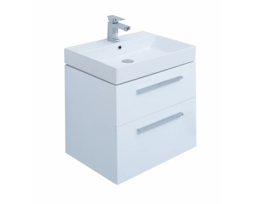 Тумба под раковину Aquanet Nova 60 см подвесная, 2 ящика, белый глянцевый, 242279