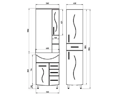 Тумба под раковину АСБ-мебель Грета 60 см, белая, 9938