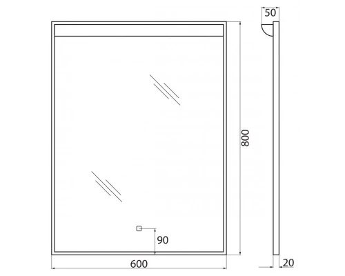 Зеркало BelBagno SPC-UNO 60 см, с подсветкой, белый, SPC-UNO-600-800-TCH