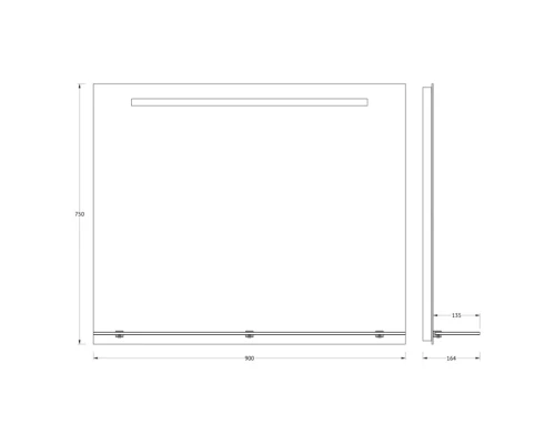 Зеркало с полочкой и LED-светильником Evoform Ledline-S BY 2157 90х75 см