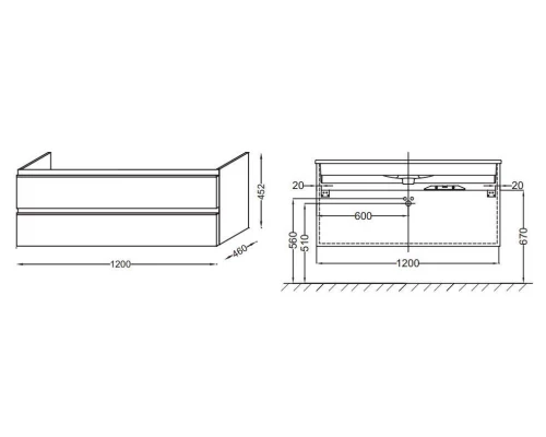 Тумба под раковину Jacob Delafon Vox 120 см, EB2021-RA-E15, черное дерево