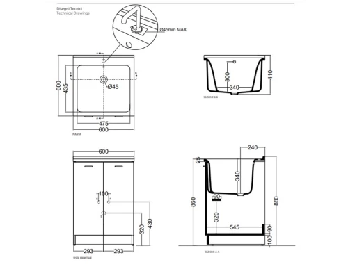 Комплект для постирочной Kerasan Aquadom 9165k3*1, 60 x 60 см с 1 отверстием под смеситель, белый матовый