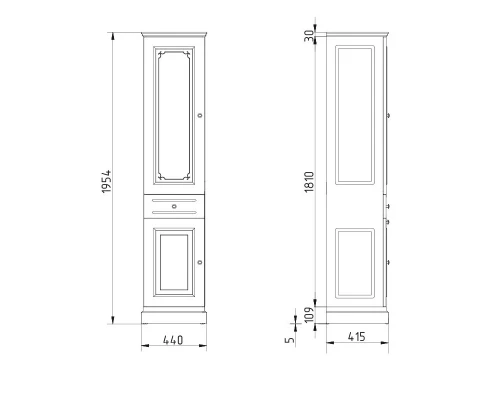 Пенал Migliore Ravenna 44 см цвет слоновая кость avorio, декор золото, петли справа, 27074