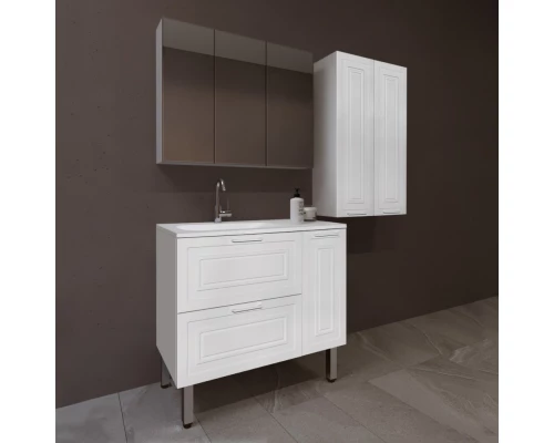 Тумба под раковину Style Line Альба 90 см Люкс, подвесная/напольная, 2 ящика, корзина, белый, Plus, левая/правая