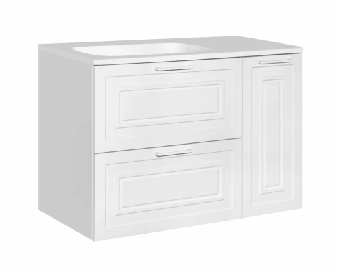 Тумба под раковину Style Line Альба 90 см Люкс, подвесная/напольная, 2 ящика, корзина, белый, Plus, левая/правая