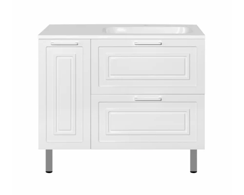 Тумба под раковину Style Line Альба 90 см Люкс, подвесная/напольная, 2 ящика, корзина, белый, Plus, левая/правая