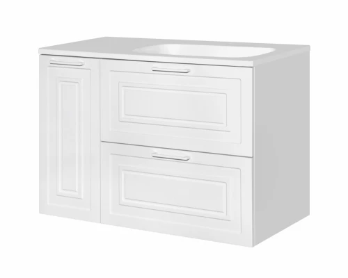 Тумба под раковину Style Line Альба 90 см Люкс, подвесная/напольная, 2 ящика, корзина, белый, Plus, левая/правая