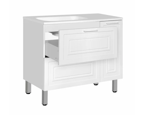 Тумба под раковину Style Line Альба 90 см Люкс, подвесная/напольная, 2 ящика, корзина, белый, Plus, левая/правая