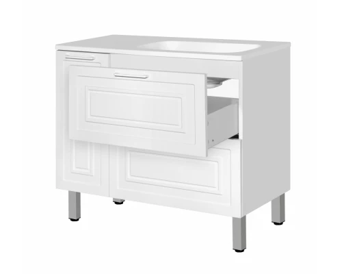 Тумба под раковину Style Line Альба 90 см Люкс, подвесная/напольная, 2 ящика, корзина, белый, Plus, левая/правая