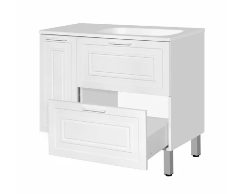 Тумба под раковину Style Line Альба 90 см Люкс, подвесная/напольная, 2 ящика, корзина, белый, Plus, левая/правая