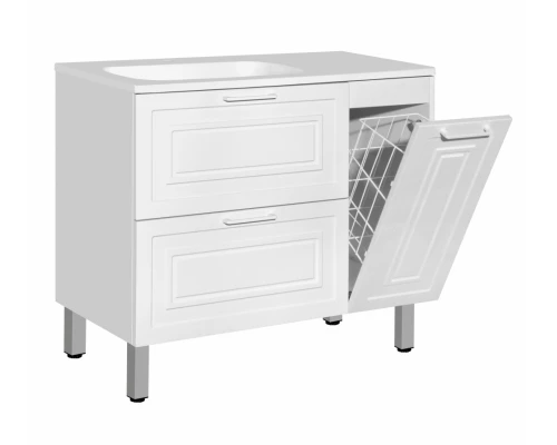 Тумба под раковину Style Line Альба 90 см Люкс, подвесная/напольная, 2 ящика, корзина, белый, Plus, левая/правая