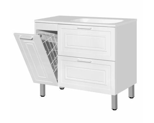 Тумба под раковину Style Line Альба 90 см Люкс, подвесная/напольная, 2 ящика, корзина, белый, Plus, левая/правая