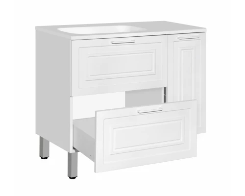 Тумба под раковину Style Line Альба 90 см Люкс, подвесная/напольная, 2 ящика, корзина, белый, Plus, левая/правая