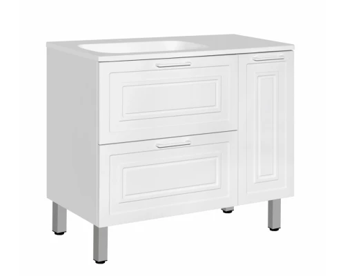 Тумба под раковину Style Line Альба 90 см Люкс, подвесная/напольная, 2 ящика, корзина, белый, Plus, левая/правая