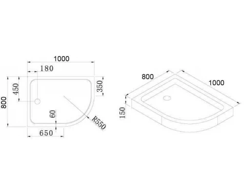 Поддон акриловый Cezares TRAY-A-RH-100/80-550-15-W без сифона