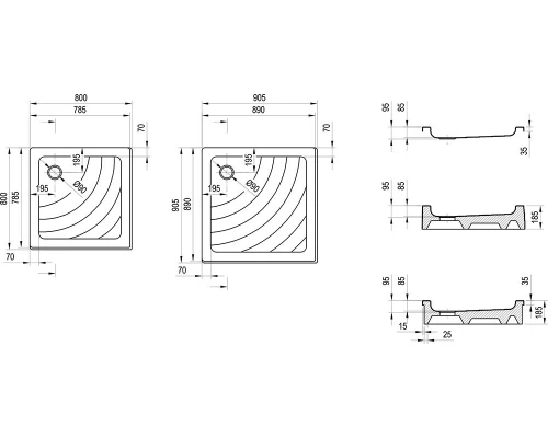 Поддон Ravak Angela 90 PU, 90 x 90 см, с панелью, белый, A007701120