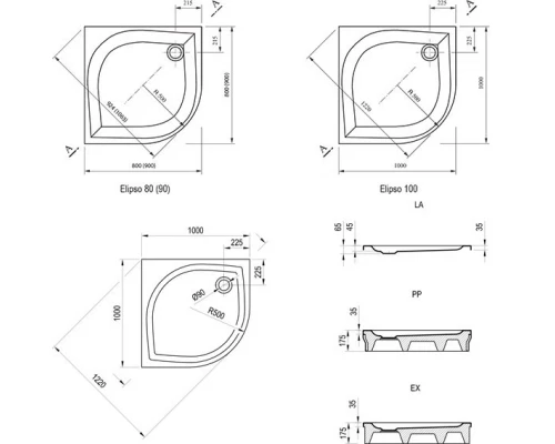 Поддон Ravak Elipso 90 PAN, 90 x 90 см, с панелью, белый, A227701410