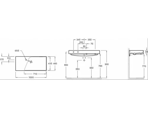 Раковина Jacob Delafon Rythmik EXN112-Z-00, 100 см, подвесная
